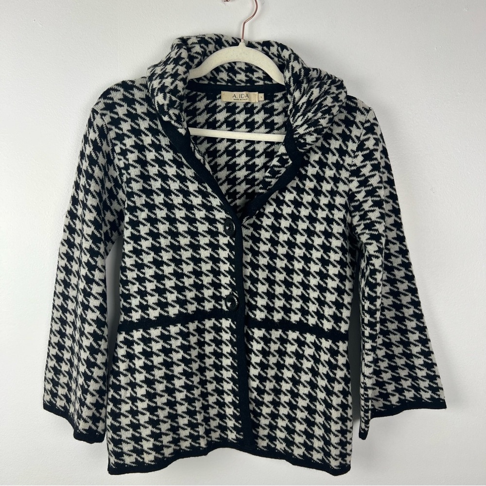 A. Ida Houndstooth Button Up Wool Blend Jacket Black & White Size Small